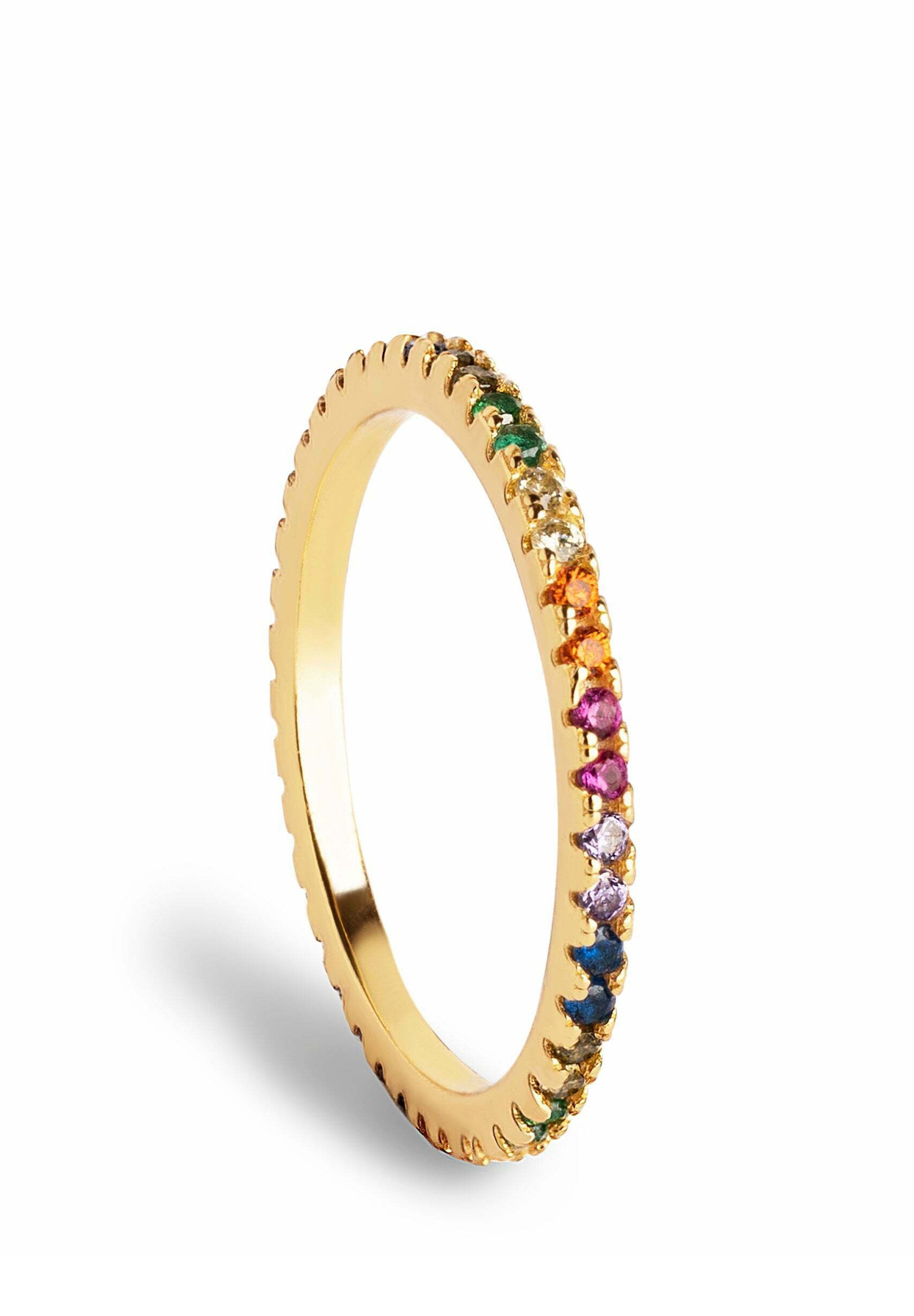 SINGULARU Anello Cleo Colors: Argento 925 Placcato Oro 18K, Con Zirconi Colorati, Varie Misure, Made In Spain