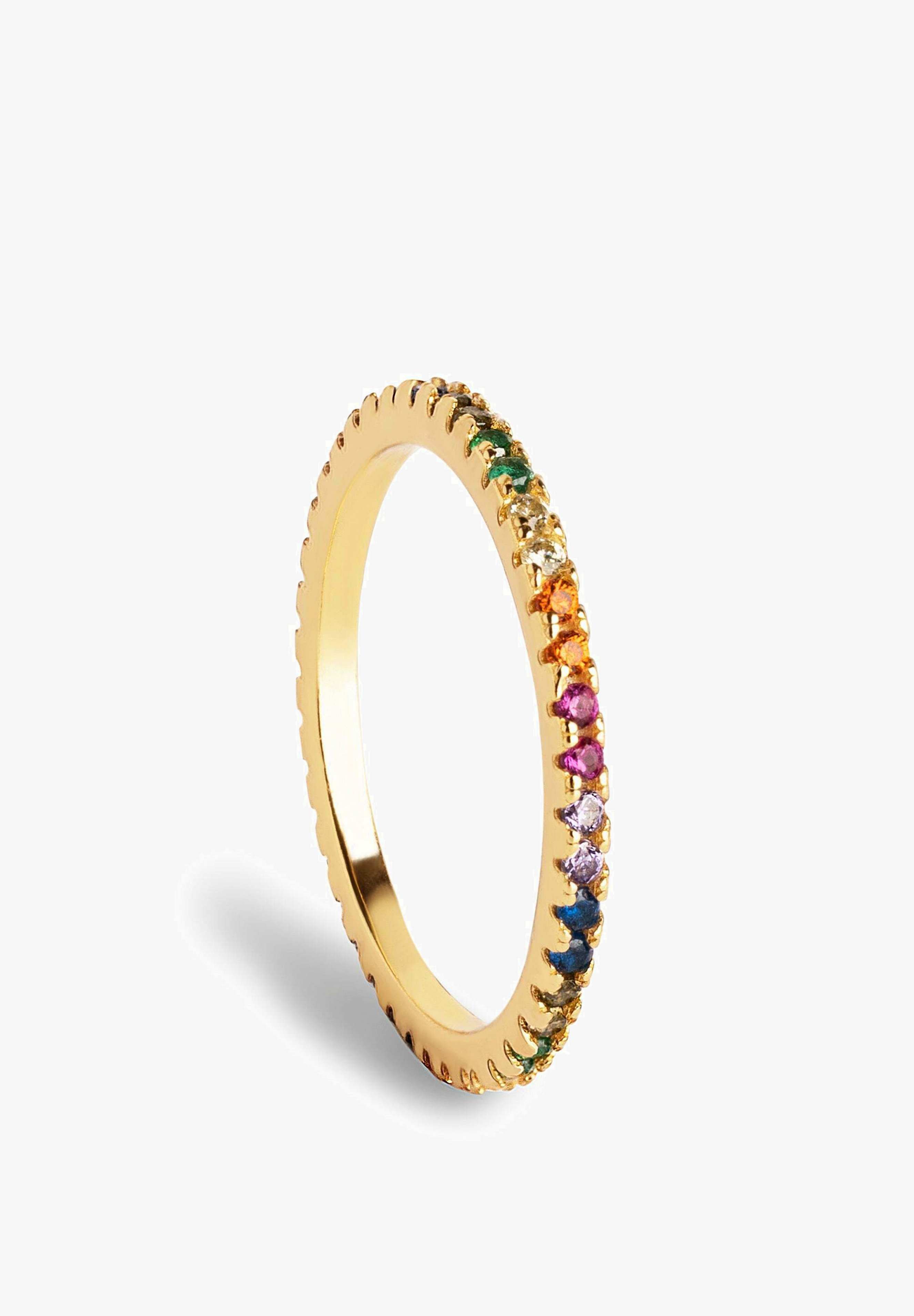 SINGULARU Anello Cleo Colors: Argento 925 Placcato Oro 18K, Con Zirconi Colorati, Varie Misure, Made In Spain