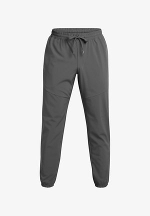 Grå sweatpants med elastisk talje og justerbar snor. Glat stoffinish med sidelommer og tætsiddende manchetter.