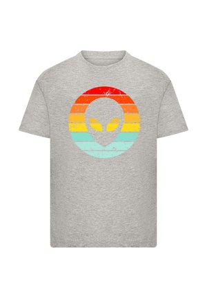 ALIEN GESICHT RETRO SUNSET - Print T-shirt - heather grey