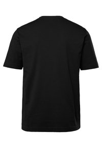 Sort bomulds T-shirt, korte ærmer, rund halsudskæring, ensfarvet design uden mønstre eller accenter, glat tekstur, almindelig pasform.