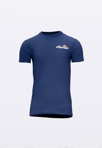 Temno modra bombažna kratka majica s kratkimi rokavi. Ima okrogel izrez in bel logotip z barvnimi poudarki na prsih.