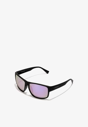 Mustad mustad pruunid prillid, violetsete peegeldavate objektiividega ja kinnastega, külgedel bränd "Hawkers".