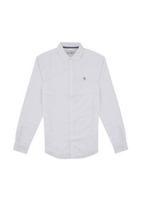 Witte lange mouwen shirt van katoen, met een klassieke kraag, knoopsluiting en een klein geborduurd logo op de linkerkant van de borst.