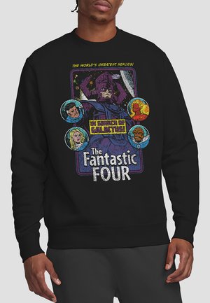 Black sweatshirt featuring a colorful graphic of the Fantastic Four with characters and text "In Search of Galactus!" and "The World's Greatest Heroes!"