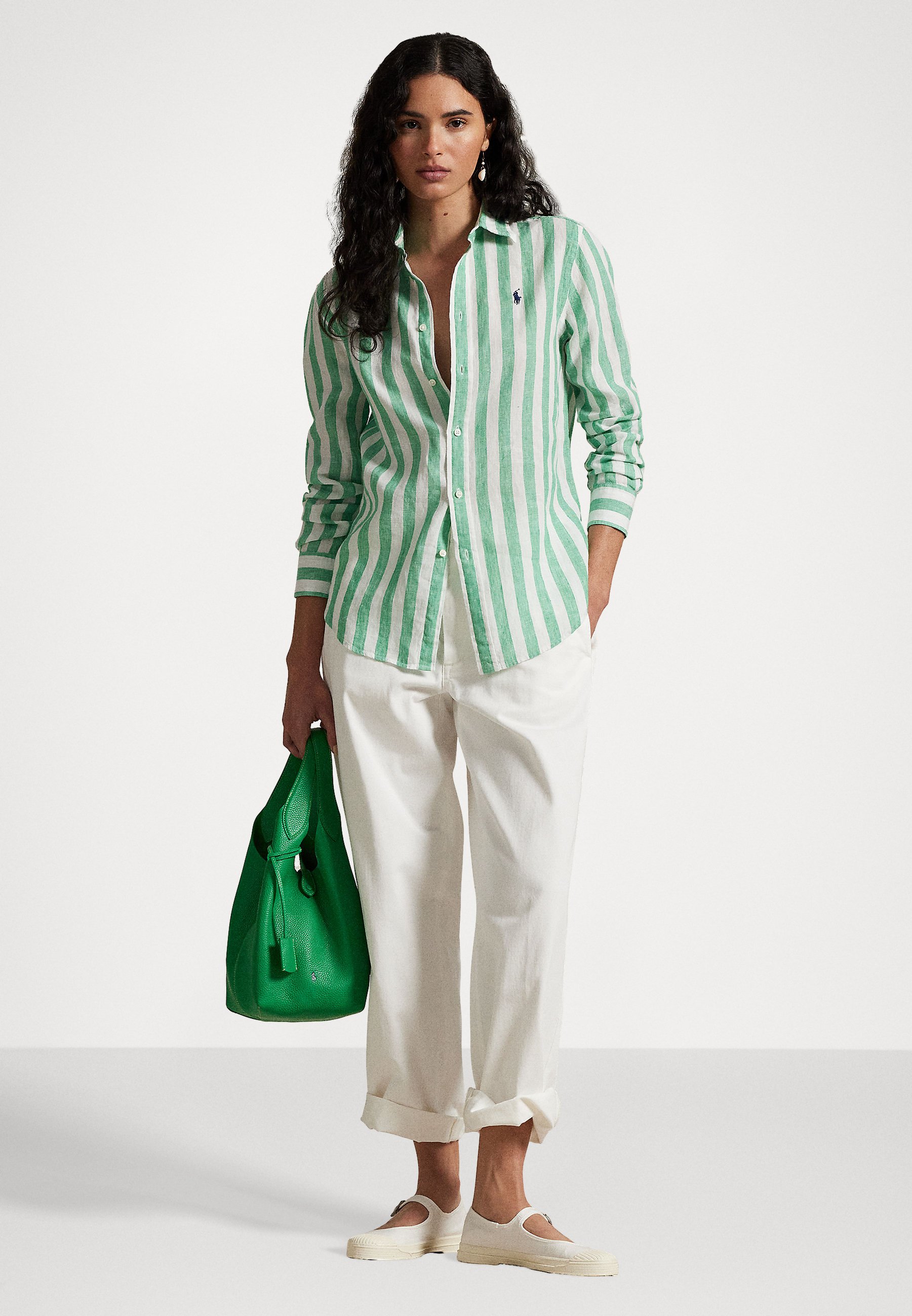 売れ筋商品|||ラルフローレン シャツ レディース トップス Button-down blouse - green/white 楽天市場】ラルフローレン シャツ スリムフィット（カラー