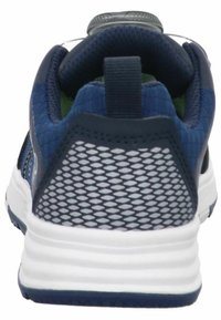 Scarpe sportive blu navy con retro in rete per traspirabilità, suola bianca, tessuto testurizzato e linguetta per un facile indosso.