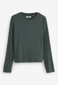 Mørkegrøn langærmet t-shirt i ripstop med rund halsudskæring og lige kant. Brandlabel "NEXT" synlig inden i kraven.