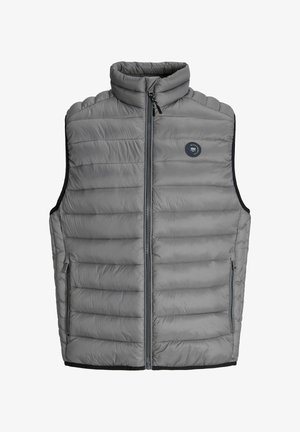 Hallide hall puffer vest kõrge kraega, lukuga esiosa ja küljetaskud. Omab tikitud tekstuuri ja ümmargust logo rinnal.