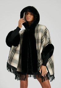 South Beach FAUX FUR CHECK FRINGE PONHCO - Poncho - black