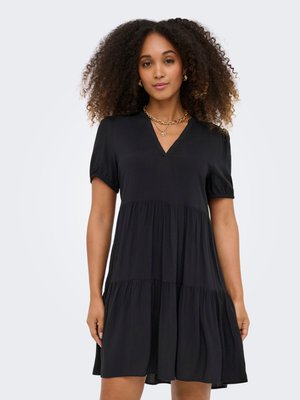 ONLY NORMAL GESCHNITTEN V-AUSSCHNITT ELASTISCHE BÜNDCHEN KURZES  - Dienas kleita - black