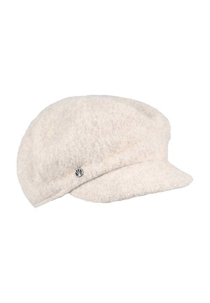 Light gray wool cap with a rounded crown, wide brim, and side accent featuring a metal button. Soft texture and seamless design.