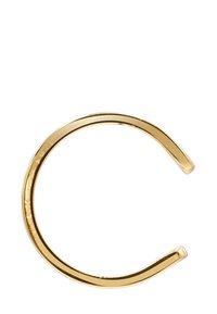 Goldfarbener Armreif mit einer glatten, glänzenden Oberfläche. Das Design verfügt über eine offene Kreisform, die seinen minimalistischen Stil betont.
