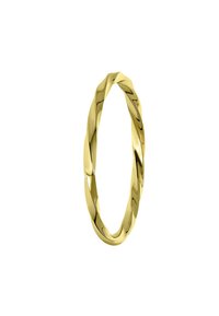 Goldring mit verdrehtem Design und glatter, reflektierender Oberfläche; mit spiralförmigem Muster und kreisförmiger Form, die eine strukturierte Optik erzeugt.