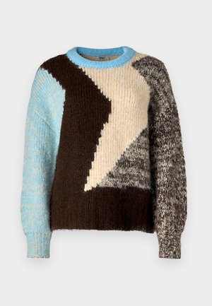 ONLY, ONLSANTOS LIFE O NECK - Πουλόβερ - dusk blue/oatmeal/chocolate torte