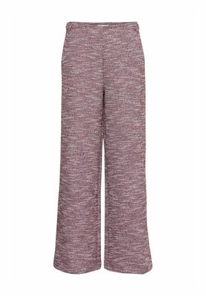 Pantalons à jambes larges en tissu texturé, avec un motif rayé rose et blanc, doté d'une taille élastique pour plus de confort.