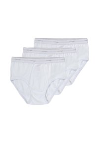Slip bianchi in cotone, confezione da tre, con una cintura morbida, aperture elastiche per le gambe e un design classico con texture liscia.