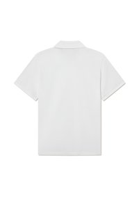 Polo shirt blanc à manches courtes en coton, doté d'un col classique et d'une texture lisse, avec un ourlet droit en bas.