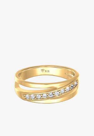 Guldbelagt 925 sterling sølvring med et bølgedesign, udsmykket med en række klare sten i en poleret finish.