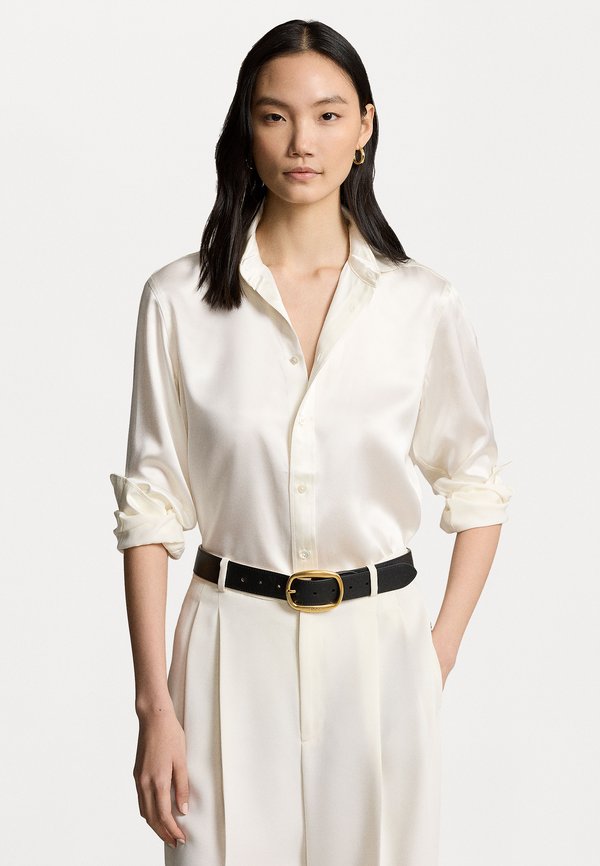 SLIM FIT SILK SHIRT - Button-down blouse - trophy cream