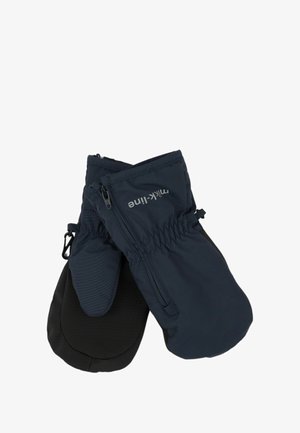 Mørkeblå isolerede vanter med en sort tekstureret håndflade, elastisk manschet og lynlåslomme til sikker opbevaring.