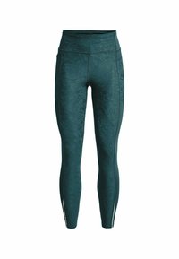 Gröna mönstrade leggings med hög midja, gjorda av ett flexibelt material. Har sidsömmar och reflexdetaljer vid anklarna.