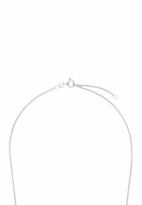 Collana delicata in argento con catena sottile e chiusura a molla, mostrata aperta su uno sfondo bianco.