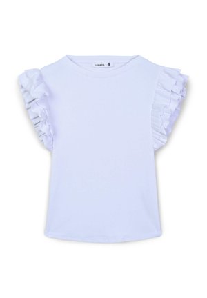 T-shirt bianca a maniche corte con dettagli arricciati sulle spalle. Tessuto morbido con scollo rotondo, presenta un’etichetta con la scritta "ERBANOVA" e taglia "S."