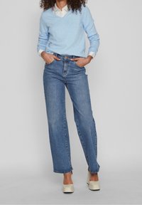 VILA Stickad tröja - mottled light blue