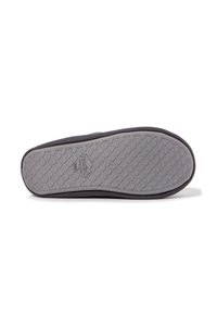 Suela de goma gris con una superficie texturada y con un patrón. Bordes lisos y un logotipo grabado en el costado. Adecuada para calzado casual.