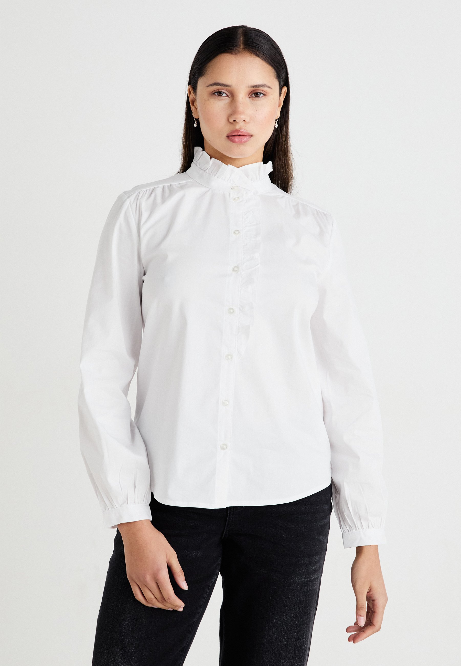 JDY JDYMIO FRILL - Button-down blouse - white - Zalando.co.uk