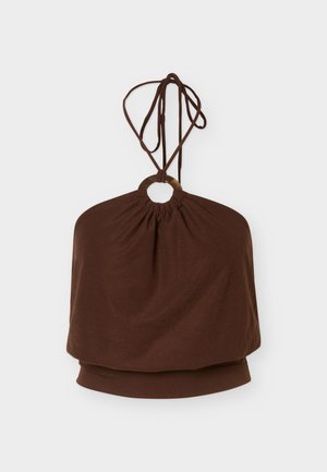 Gina Tricot, HALTERNECK TIE - Μπλούζα - shaved chocolate