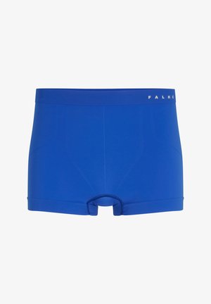 Boxer shorts bleus en tissu extensible, au design ajusté, avec une taille élastique portant le logo de la marque et des coutures plates pour plus de confort.