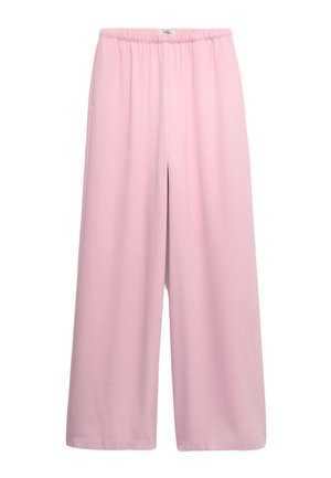Roze broek met wijde pijpen, elastische tailleband en zijzakken, gemaakt van zachte, vloeiende stof.