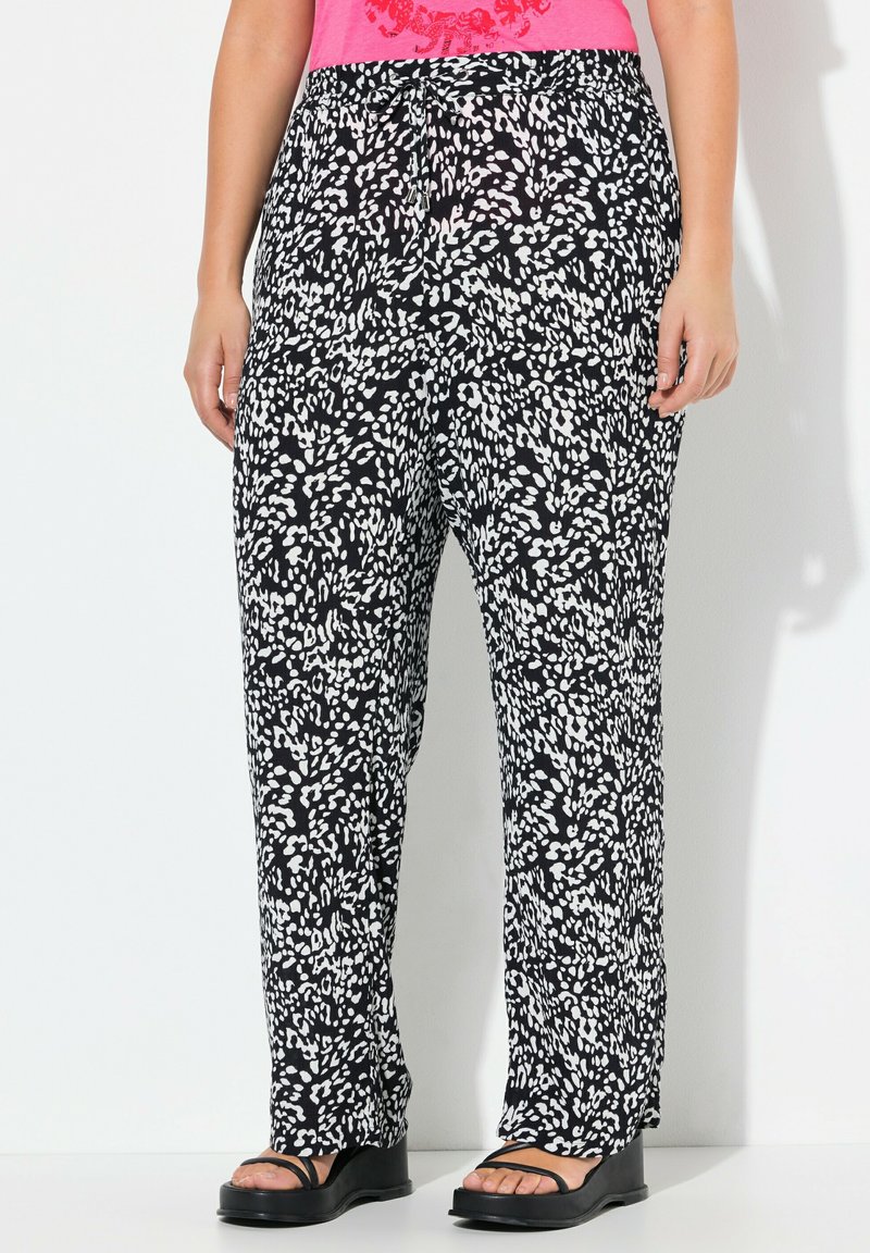Ulla Popken LEOPARD PRINT ELASTIC WAIST - Broek - black
