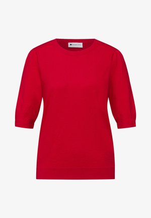 Rood gebreid kortetop met ronde hals, geribde manchetten en zoom, met het label Street One.