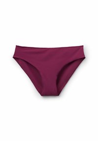 Bikini-Unterteil in Burgunderrot aus glattem Material, mit mittelhohem Bund und minimalistischer Gestaltung ohne sichtbare Muster oder Akzente.