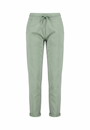 Light green tapered sweatpants with drawstring waist, side pockets, and rolled-up cuffs shown front-facing on white background.