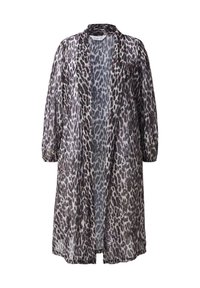 Leopardmönstrad lång kimono i lätt och genomskinlig tyg, med en avslappnad passform, öppen front och lång ärm.