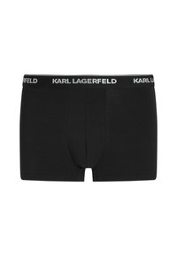 Bóxers negros con un ajuste ceñido, material de algodón y una cinturilla con "KARL LAGERFELD" en letras blancas.
