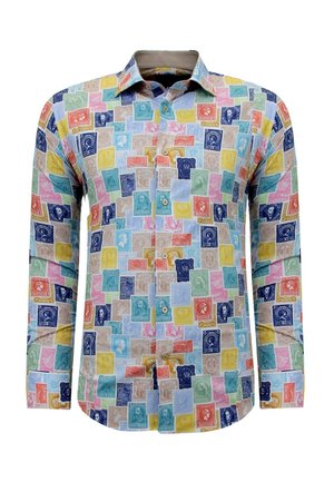 POSTZEGEL PRINT - Overhemd - blauw bruin