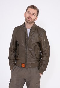 Leren jas - army green