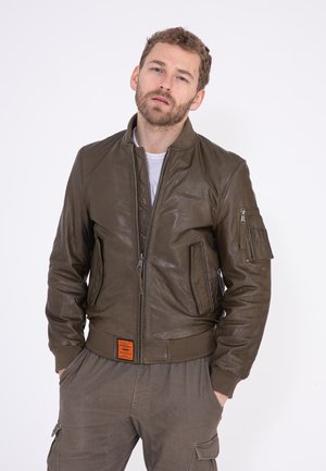 Lederjacke - army green