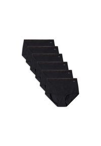 Pack de six slips en coton noir avec une taille haute classique, une texture lisse et un discret logo sur la ceinture.