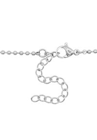 Bracciale in argento con piccole perline sferiche, dotato di chiusura a gancio e di un segmento regolabile di forme ovali collegate.