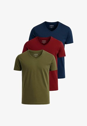 SET OF 3 - T-Shirt basic - navy burgundy olive