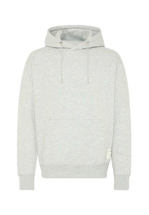 Lichtgrijze hoodie gemaakt van zachte stof, met een voorvak en een trekkoordcapuchon, en ribgebreide manchetten en zoom.