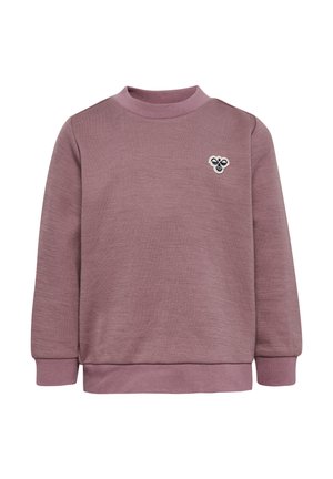 Lichtpaarse sweatshirt gemaakt van textuurstof, met een geribbelde ronde hals en boorden. Klein geborduurd logo op de borst.