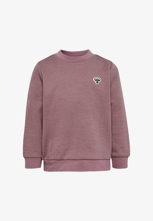 Lichtpaarse sweatshirt gemaakt van textuurstof, met een geribbelde ronde hals en boorden. Klein geborduurd logo op de borst.