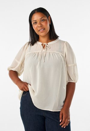 Zizzi, BLUSE AUS SEERSUCKER MIT BINDEBAND - Μπλούζα - beige